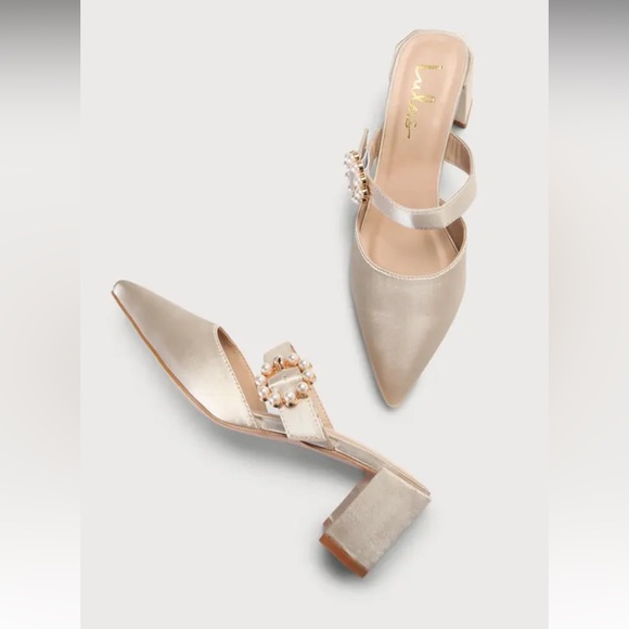 Ivory Satin Pearl Point-Toe Mule - Picture 1 of 8